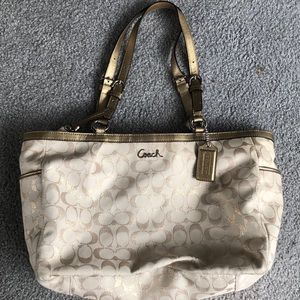 Coach gold metallic tote bag